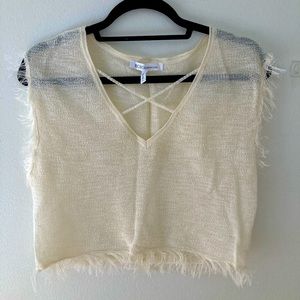 cream fringe crop top